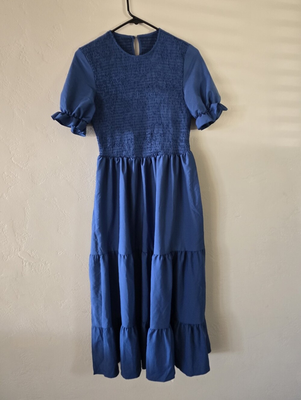 Smocked Blue Maxi Dress with Ruffle Sleeves, Size Small, NWT